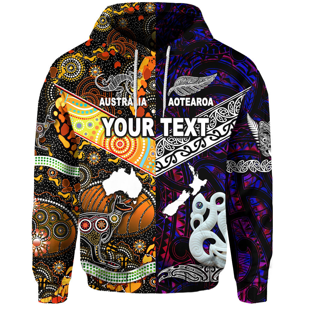 (Custom Personalised) New Zealand Maori Aotearoa And Australia Aboriginal Hoodie Together - Purple LT8 - Vibe Hoodie Shop