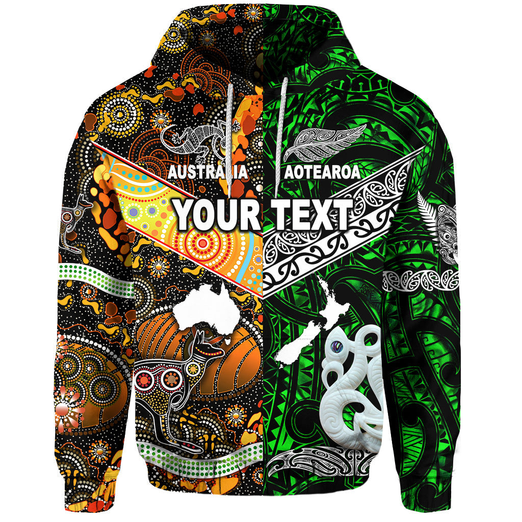 (Custom Personalised) New Zealand Maori Aotearoa And Australia Aboriginal Hoodie Together - Green LT8 - Vibe Hoodie Shop