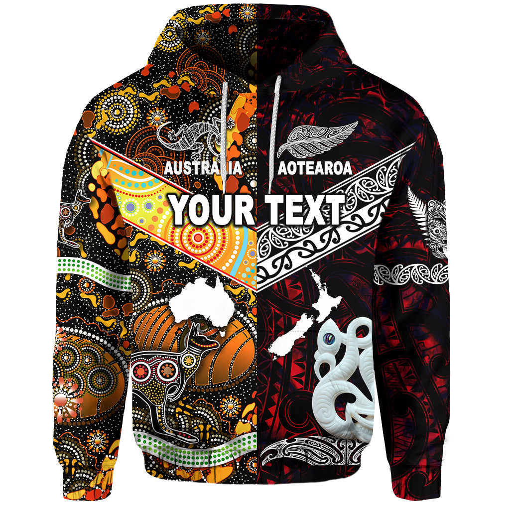 (Custom Personalised) New Zealand Maori Aotearoa And Australia Aboriginal Hoodie Together - Red LT8 - Vibe Hoodie Shop