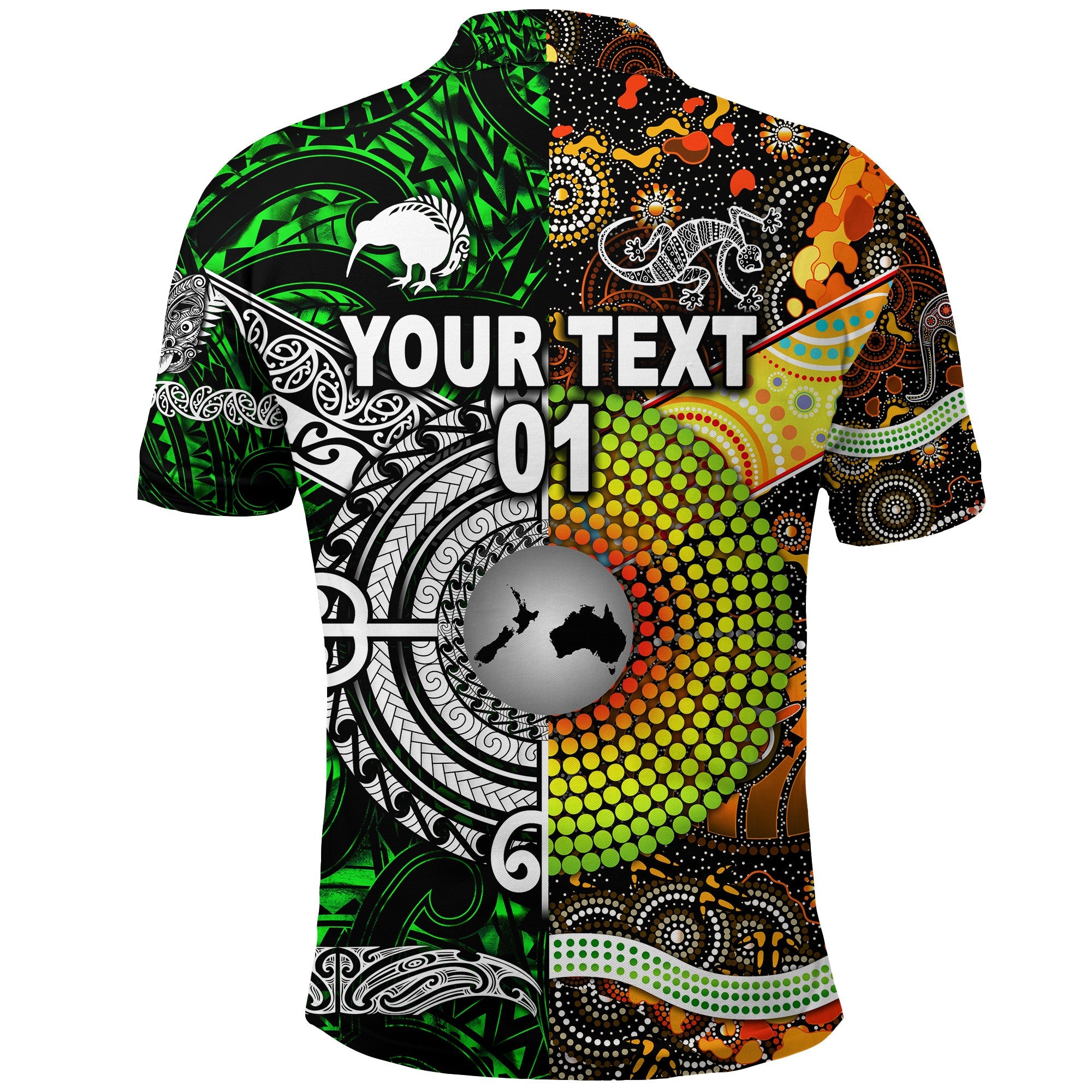 (Custom Personalised) New Zealand Maori Aotearoa And Australia Aboriginal Polo Shirt Together - Green, Custom Text And Number - Vibe Hoodie Shop