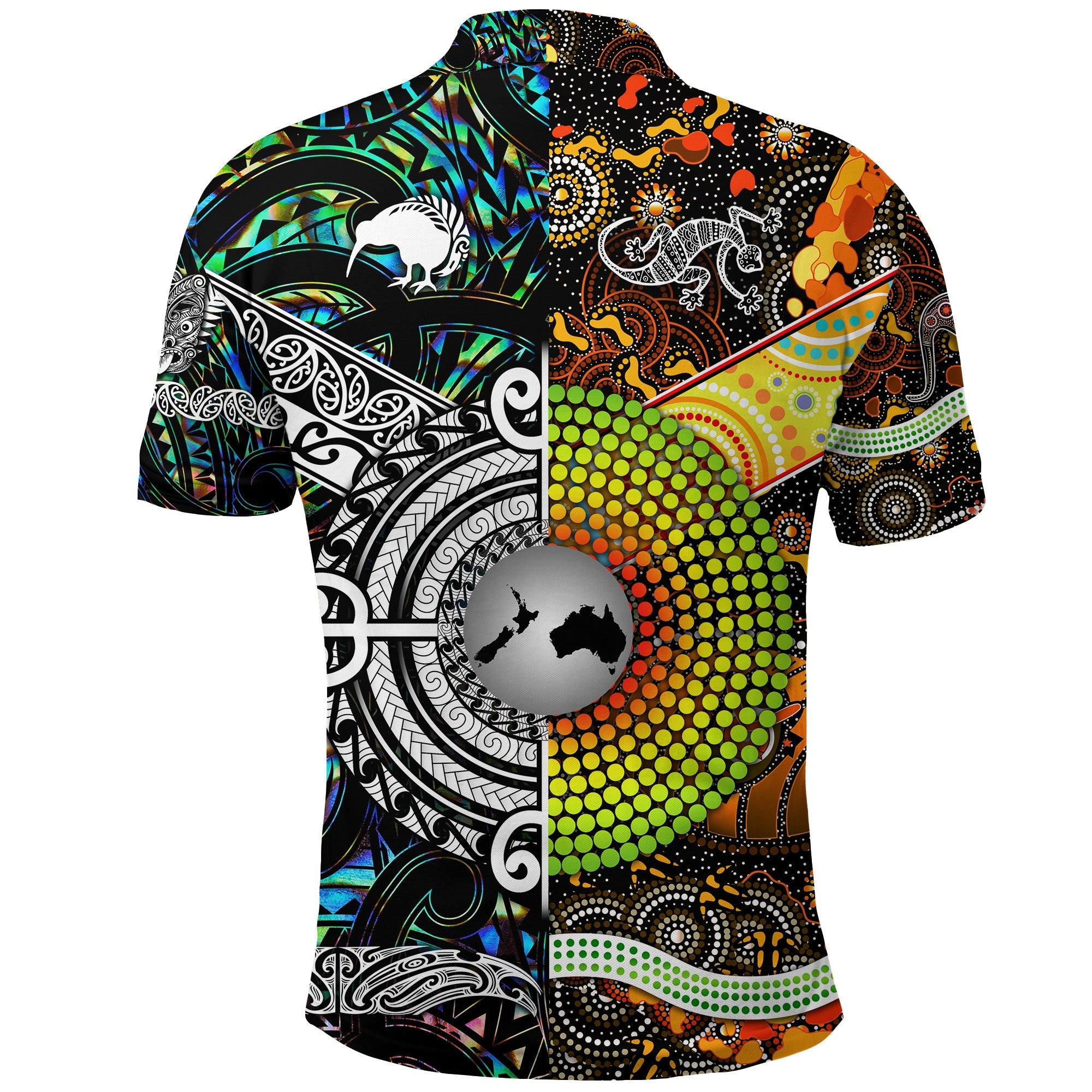 New Zealand Maori Aotearoa And Australia Aboriginal Polo Shirt Together - Paua Shell - Vibe Hoodie Shop