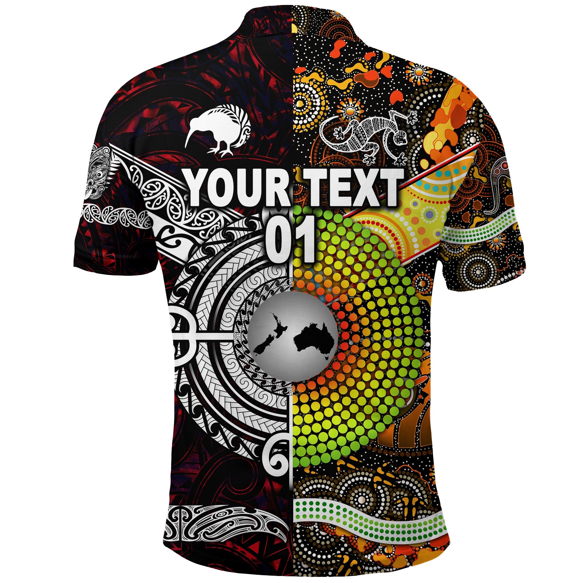 (Custom Personalised) New Zealand Maori Aotearoa And Australia Aboriginal Polo Shirt Together - Red, Custom Text And Number - Vibe Hoodie Shop