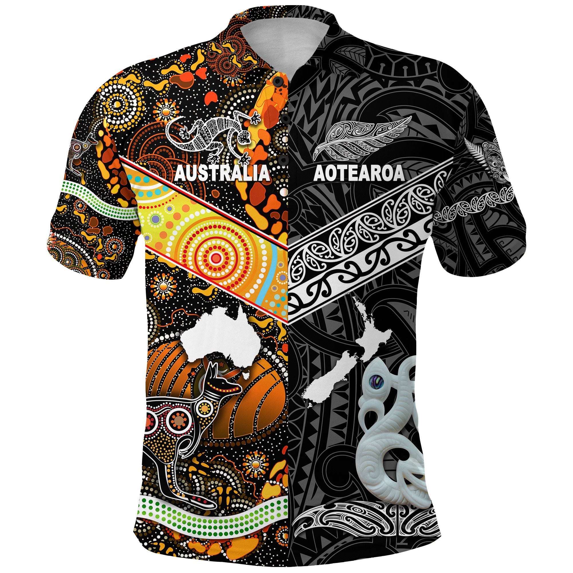 New Zealand Maori Aotearoa And Australia Aboriginal Polo Shirt Together - Black - Vibe Hoodie Shop