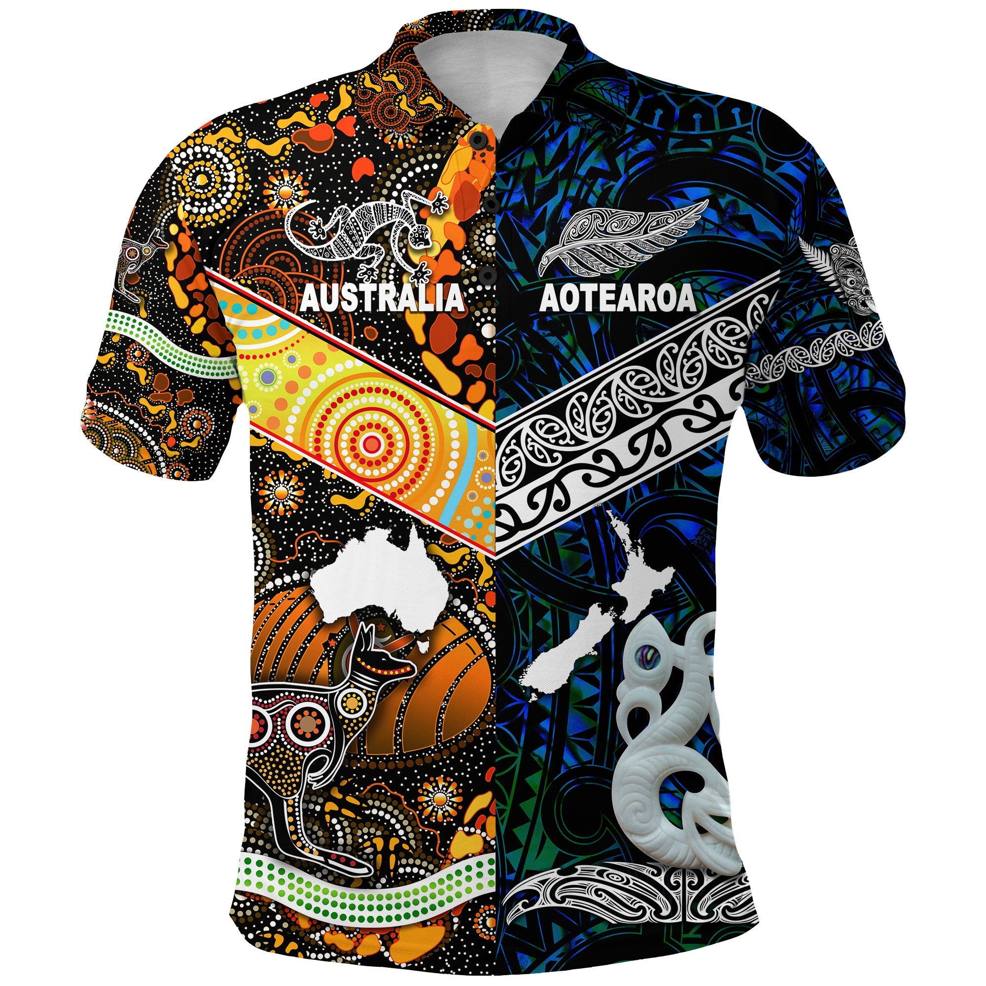 New Zealand Maori Aotearoa And Australia Aboriginal Polo Shirt Together - Blue - Vibe Hoodie Shop