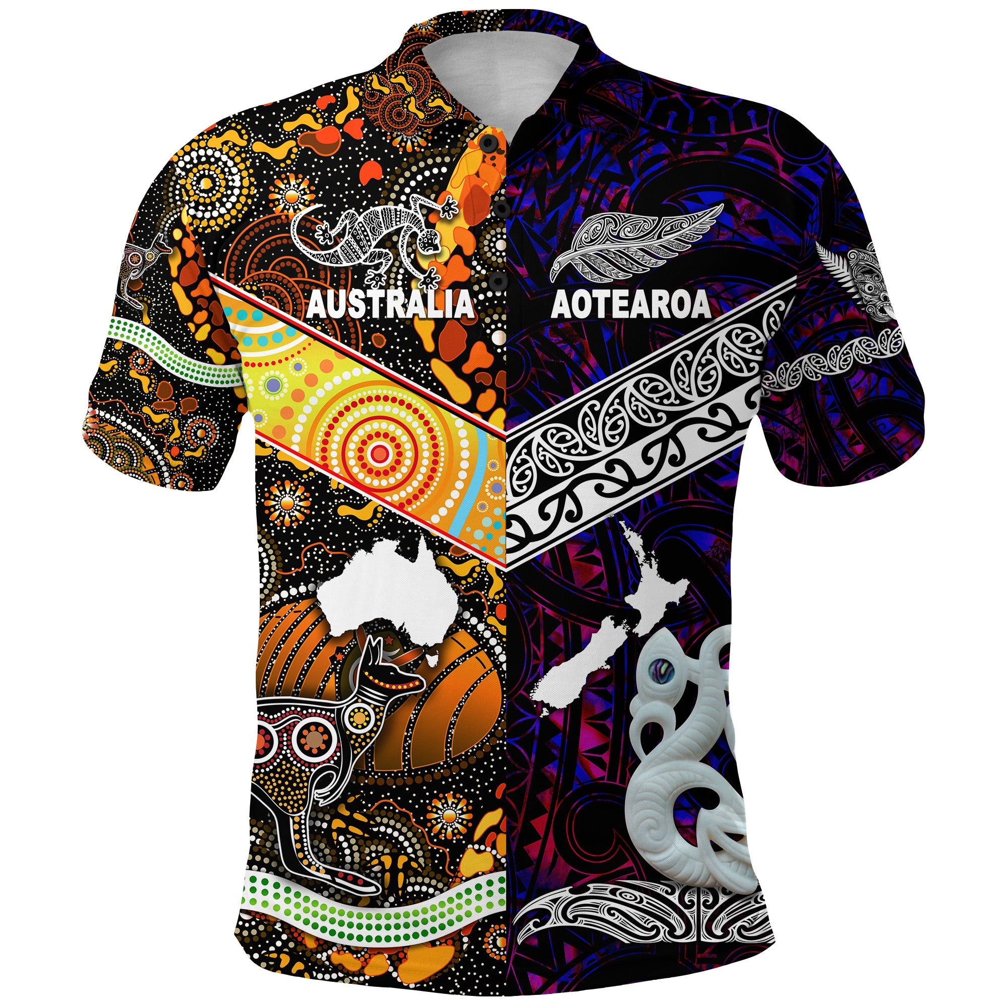 (Custom Personalised) New Zealand Maori Aotearoa And Australia Aboriginal Polo Shirt Together - Purple, Custom Text And Number - Vibe Hoodie Shop