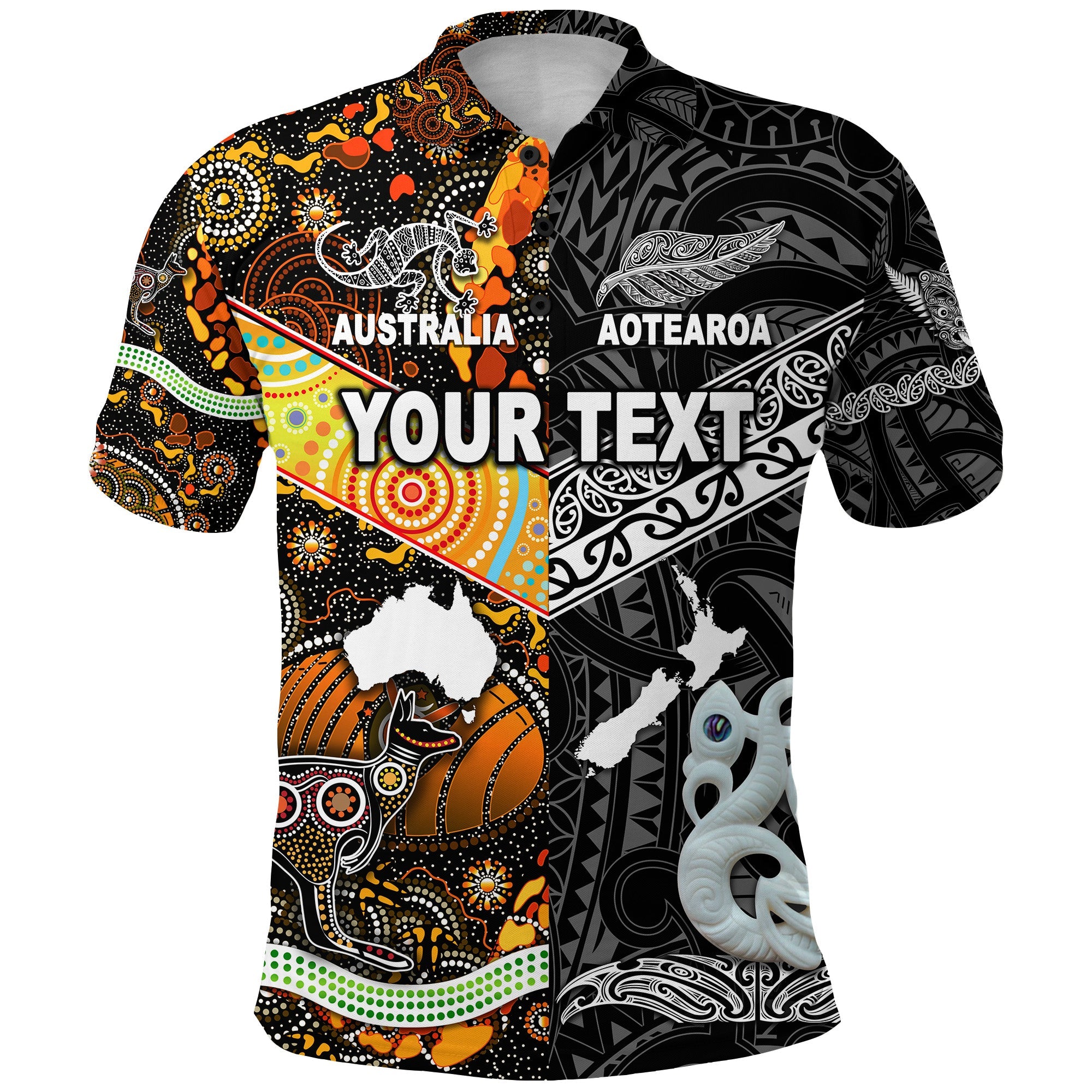 (Custom Personalised) New Zealand Maori Aotearoa And Australia Aboriginal Polo Shirt Together - Black - Vibe Hoodie Shop