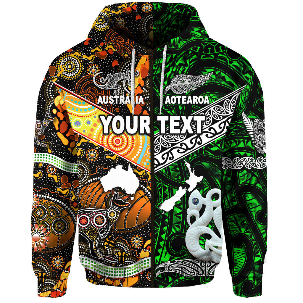 (Custom Personalised) New Zealand Maori Aotearoa And Australia Aboriginal Zip Hoodie Together - Green LT8 - Vibe Hoodie Shop