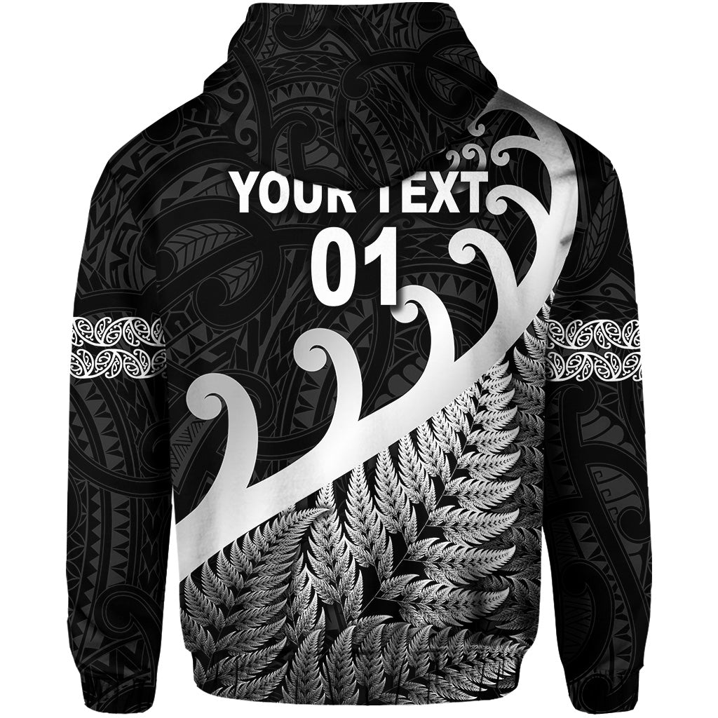 (Custom Personalised) New Zealand Rugby Maori Hoodie Silver Fern Koru Vibes - Black LT8 - Vibe Hoodie Shop