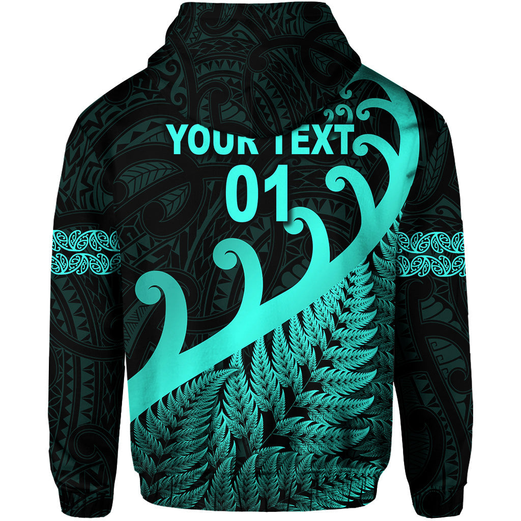 (Custom Personalised) New Zealand Rugby Maori Hoodie Silver Fern Koru Vibes - Turquoise LT8 - Vibe Hoodie Shop