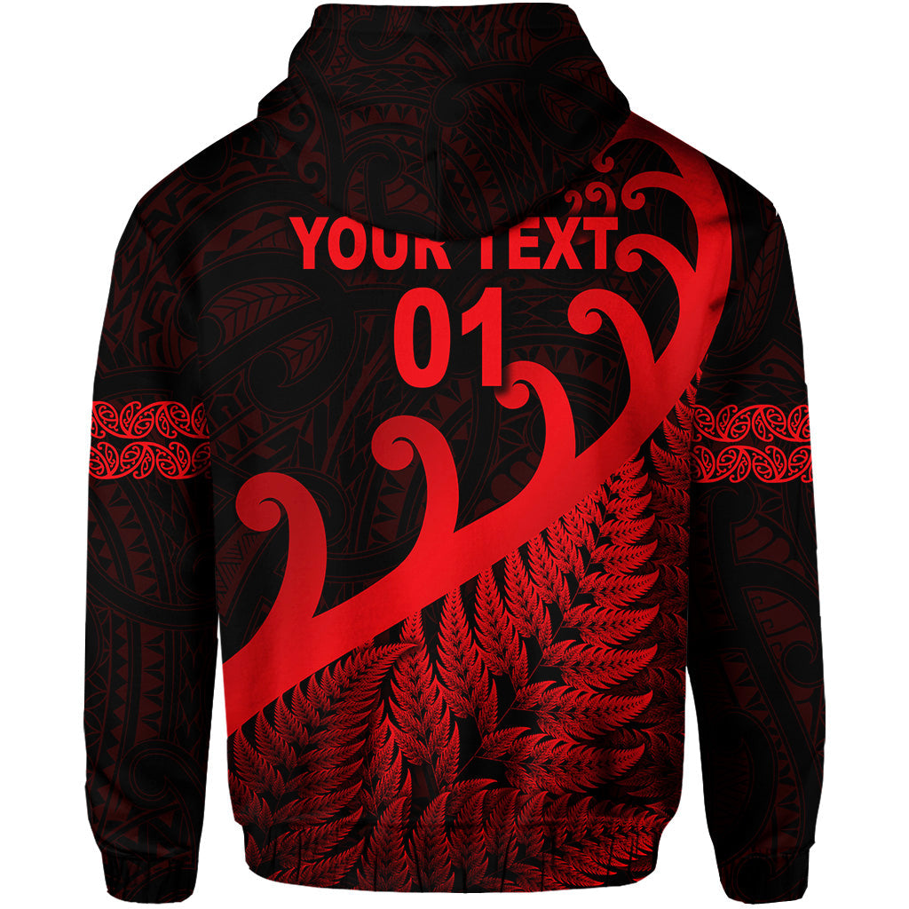 (Custom Personalised) New Zealand Rugby Maori Zip Hoodie Silver Fern Koru Vibes - Red LT8 - Vibe Hoodie Shop