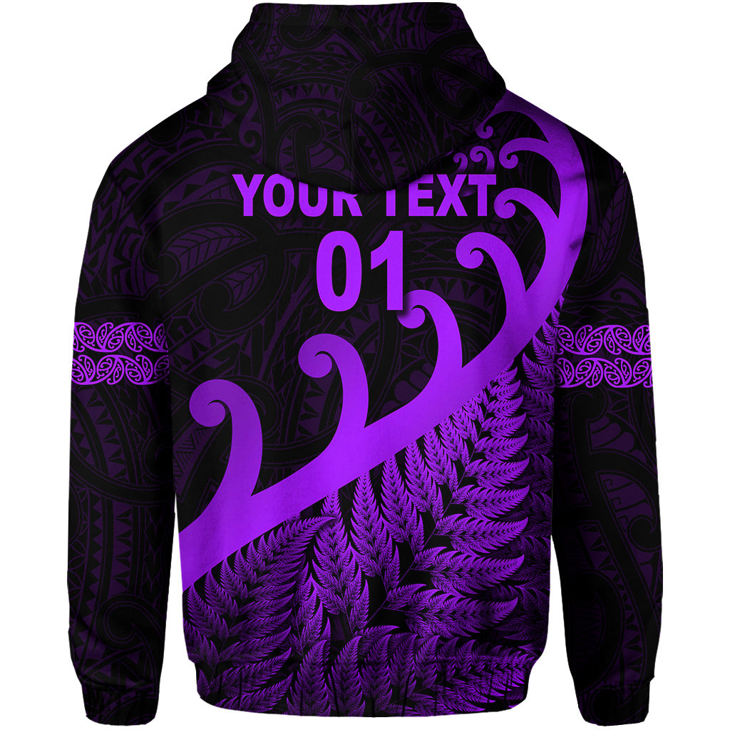 (Custom Personalised) New Zealand Rugby Maori Hoodie Silver Fern Koru Vibes - Purple LT8 - Vibe Hoodie Shop