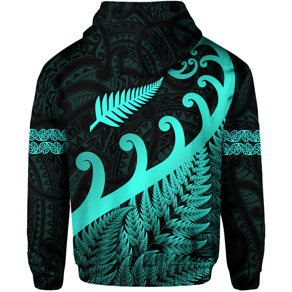 New Zealand Rugby Maori Zip Hoodie Silver Fern Koru Vibes - Turquoise LT8 - Vibe Hoodie Shop