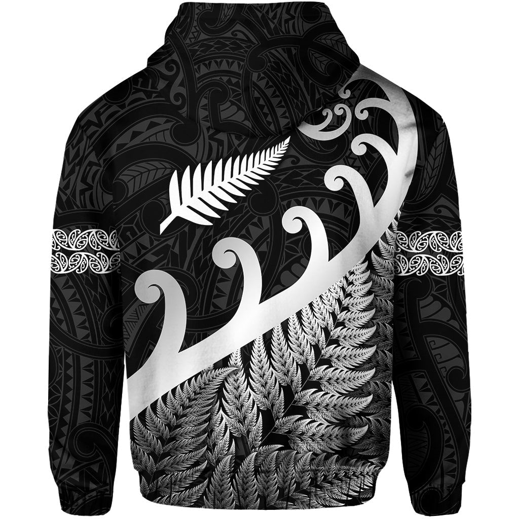 New Zealand Rugby Maori Zip Hoodie Silver Fern Koru Vibes - Black LT8 - Vibe Hoodie Shop