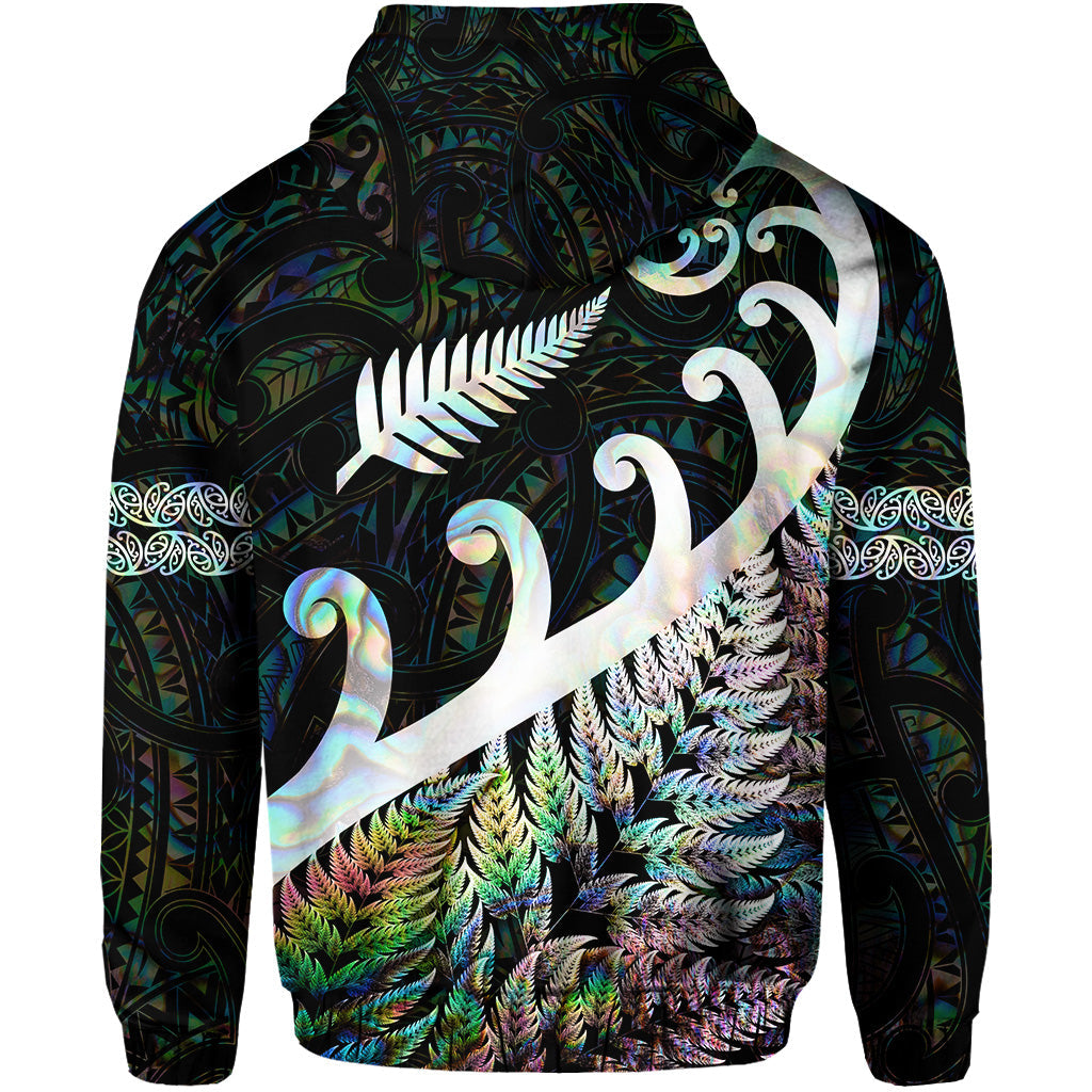 New Zealand Rugby Maori Zip Hoodie Silver Fern Koru Vibes - Paua Shell LT8 - Vibe Hoodie Shop