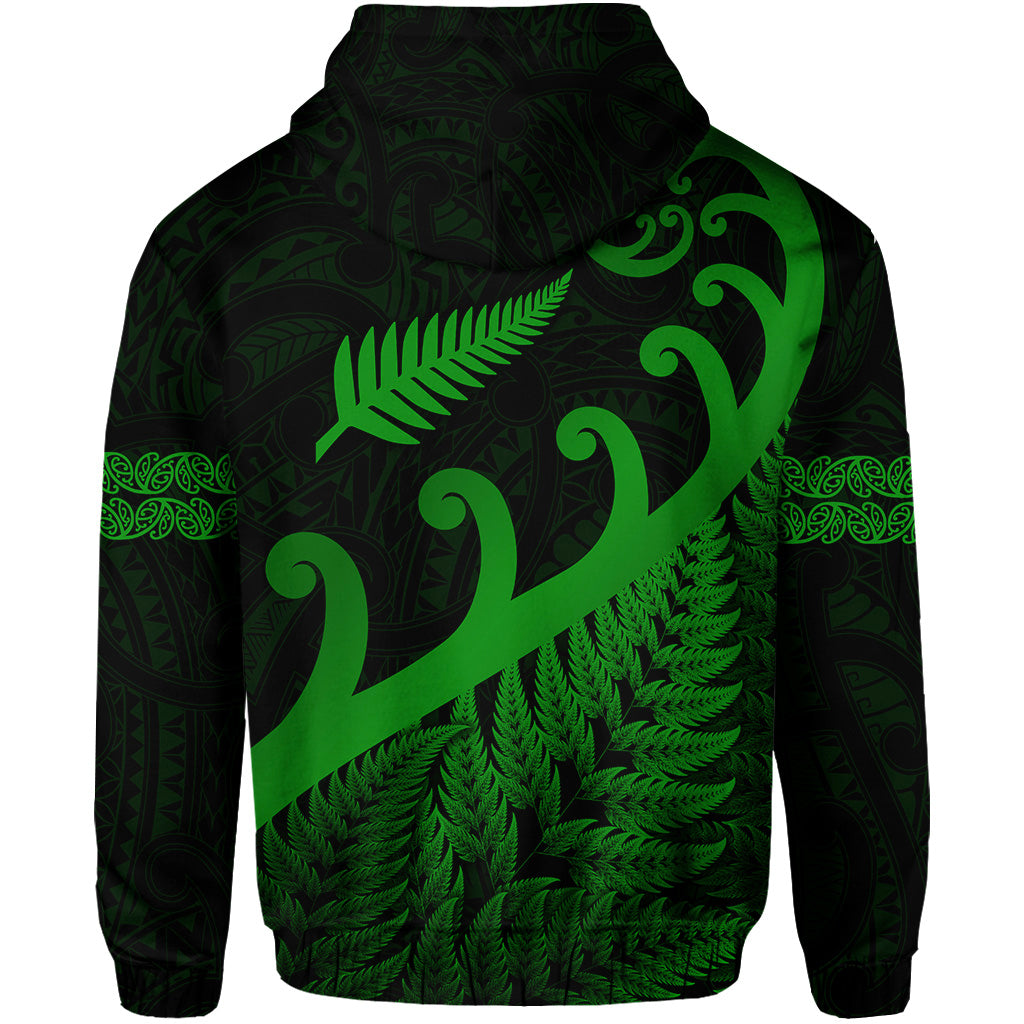 New Zealand Rugby Maori Zip Hoodie Silver Fern Koru Vibes - Green LT8 - Vibe Hoodie Shop