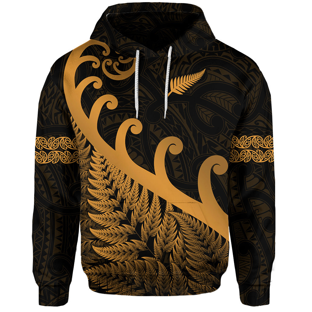 (Custom Personalised) New Zealand Rugby Maori Hoodie Silver Fern Koru Vibes - Gold LT8 - Vibe Hoodie Shop