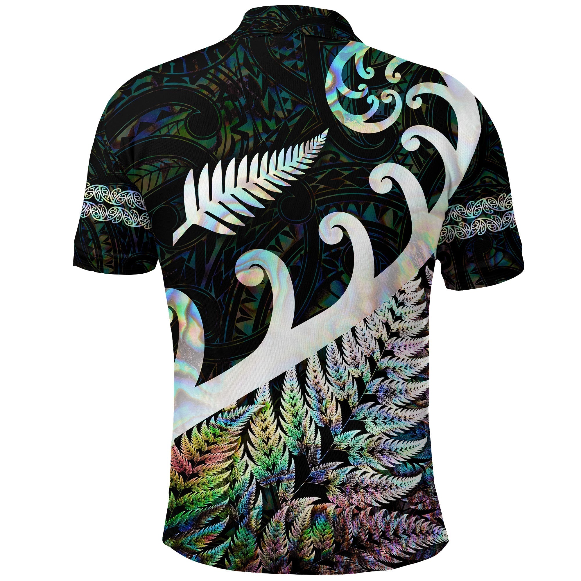 New Zealand Rugby Maori Polo Shirt Silver Fern Koru Vibes - Paua Shell - Vibe Hoodie Shop