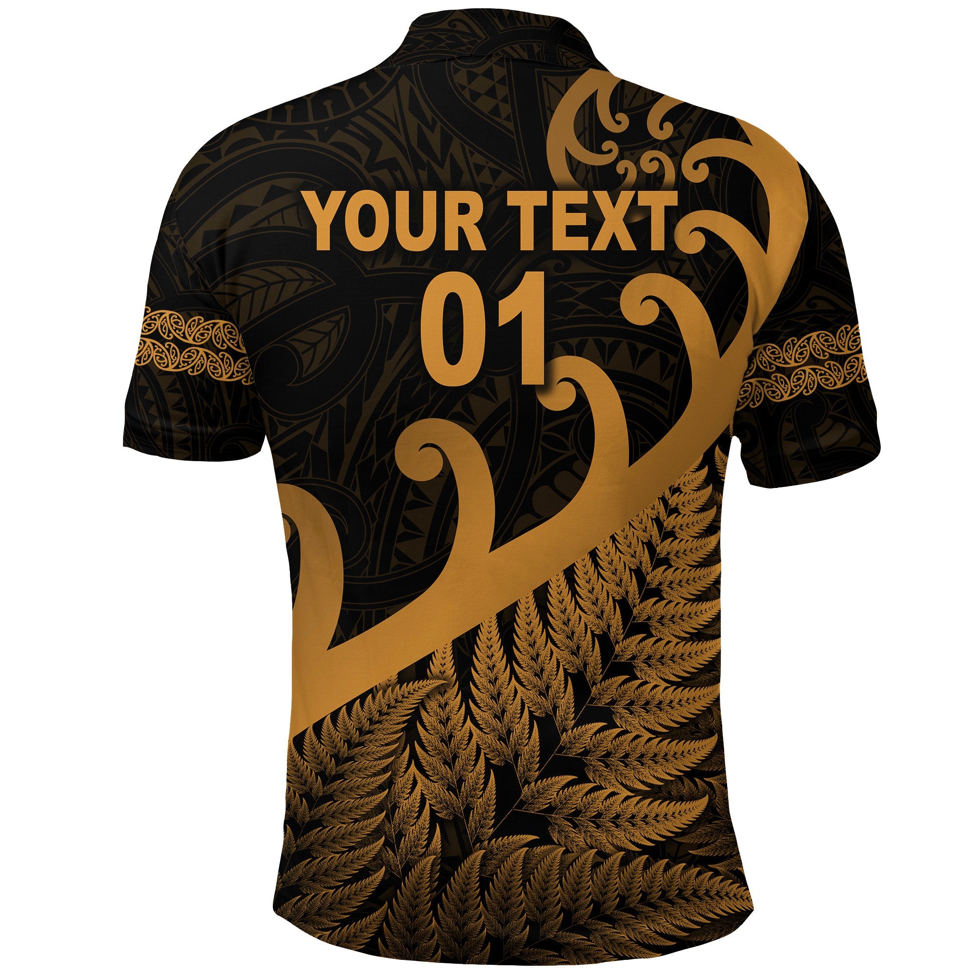 (Custom Personalised) New Zealand Rugby Maori Polo Shirt Silver Fern Koru Vibes - Gold - Vibe Hoodie Shop