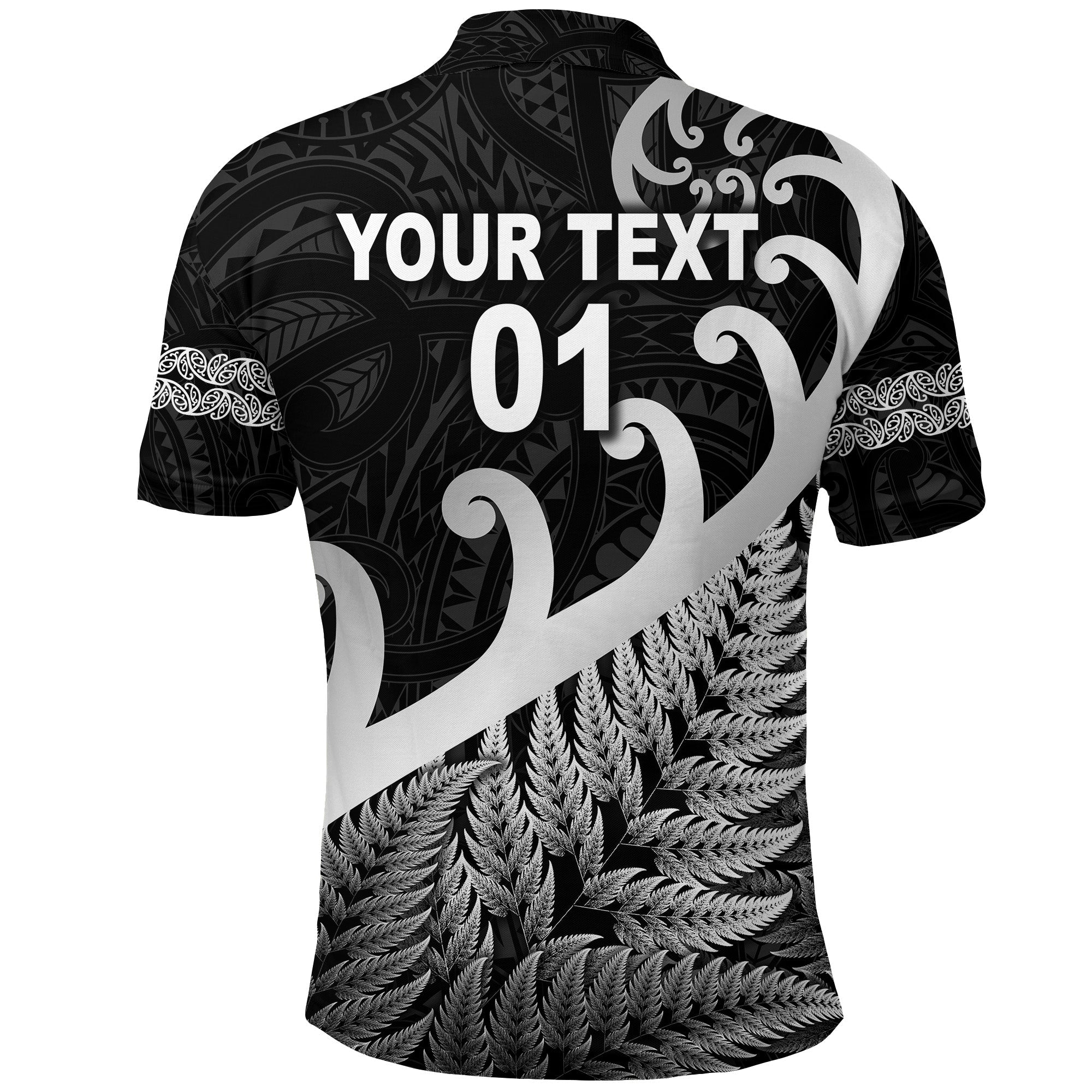 (Custom Personalised) New Zealand Rugby Maori Polo Shirt Silver Fern Koru Vibes - Black - Vibe Hoodie Shop