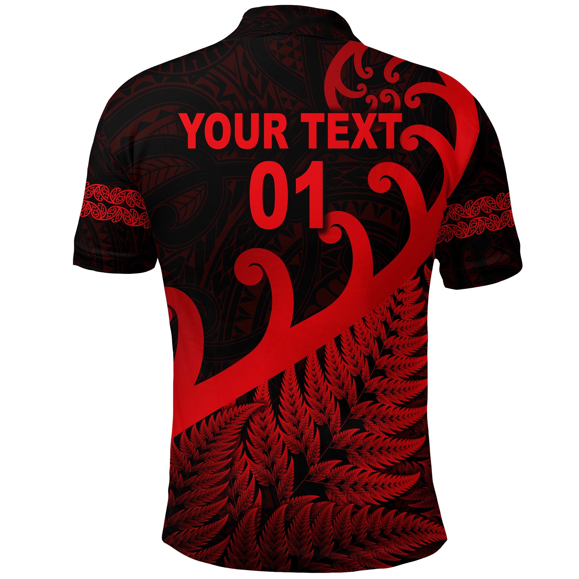 (Custom Personalised) New Zealand Rugby Maori Polo Shirt Silver Fern Koru Vibes - Red - Vibe Hoodie Shop