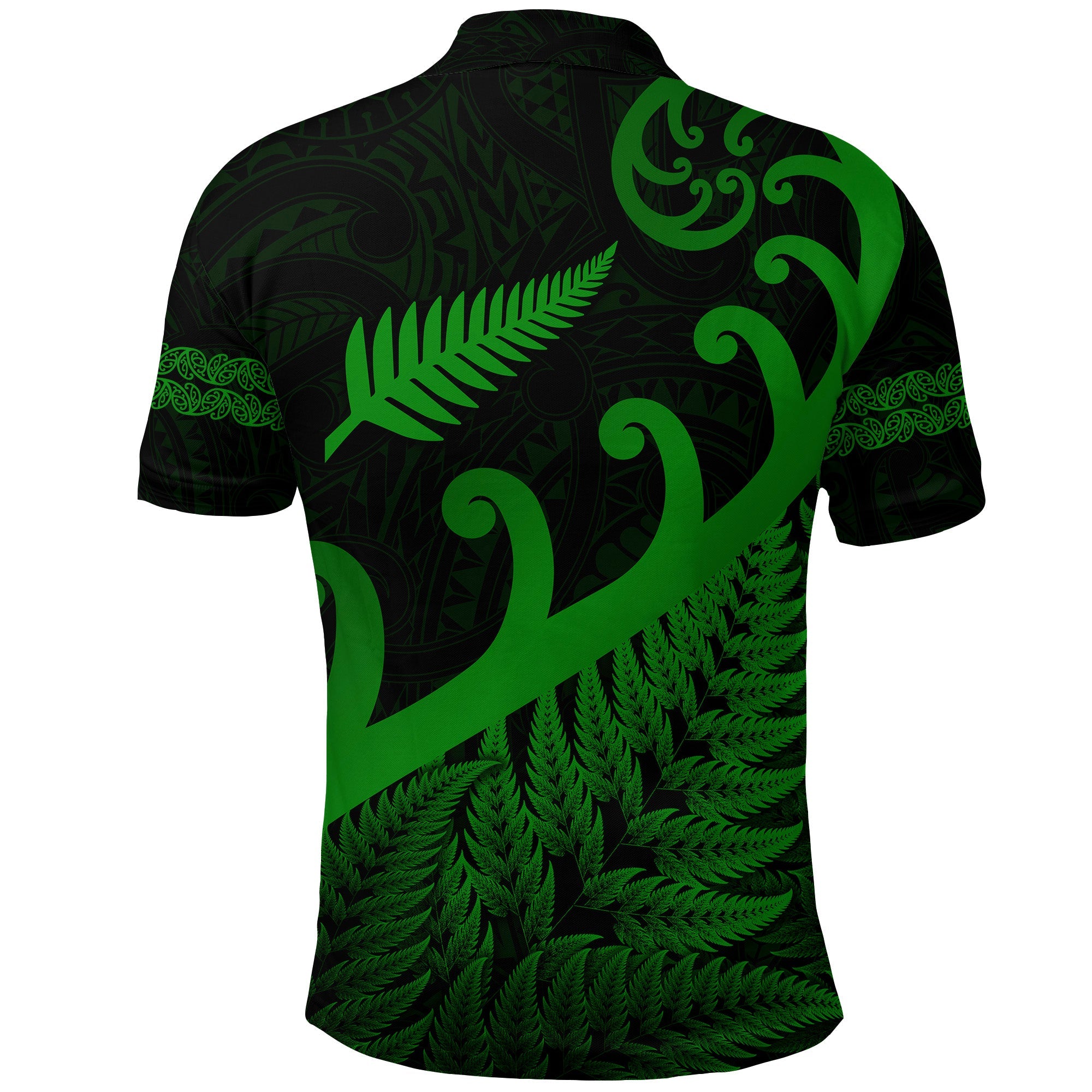 New Zealand Rugby Maori Polo Shirt Silver Fern Koru Vibes - Green - Vibe Hoodie Shop