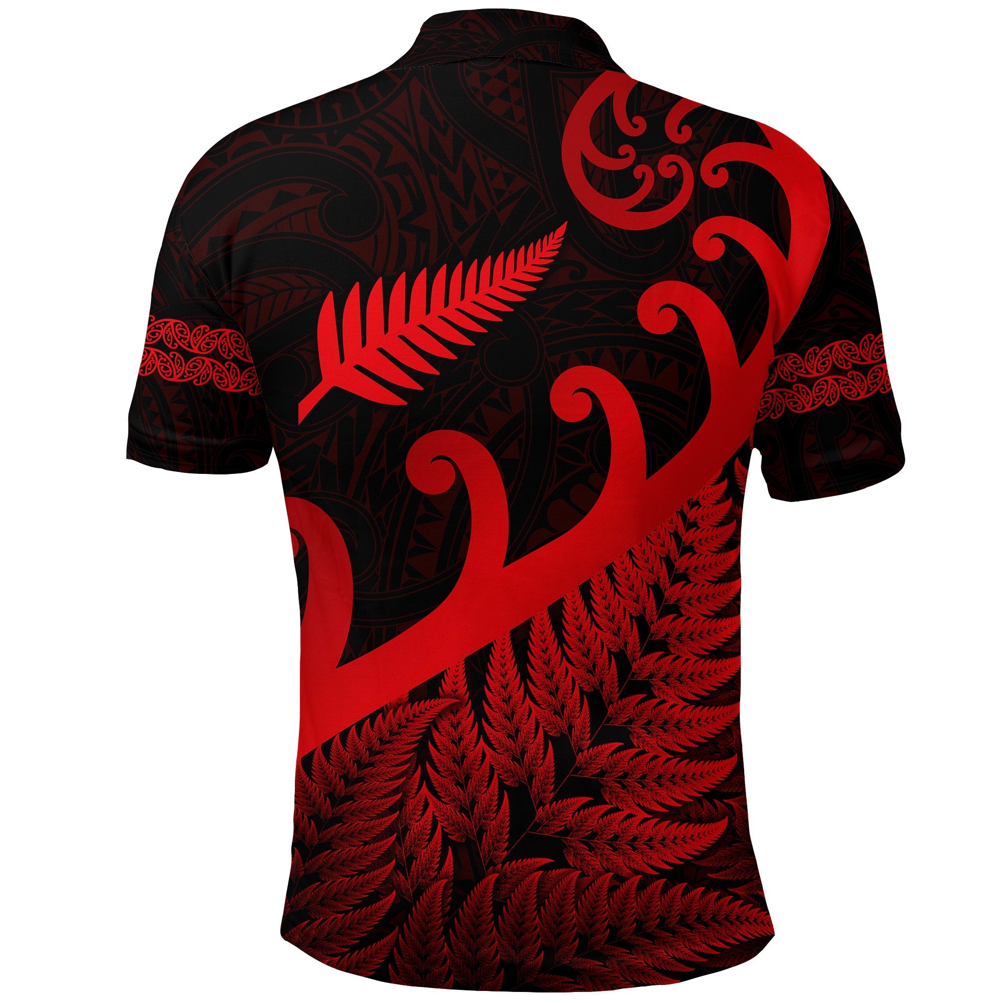New Zealand Rugby Maori Polo Shirt Silver Fern Koru Vibes - Red - Vibe Hoodie Shop
