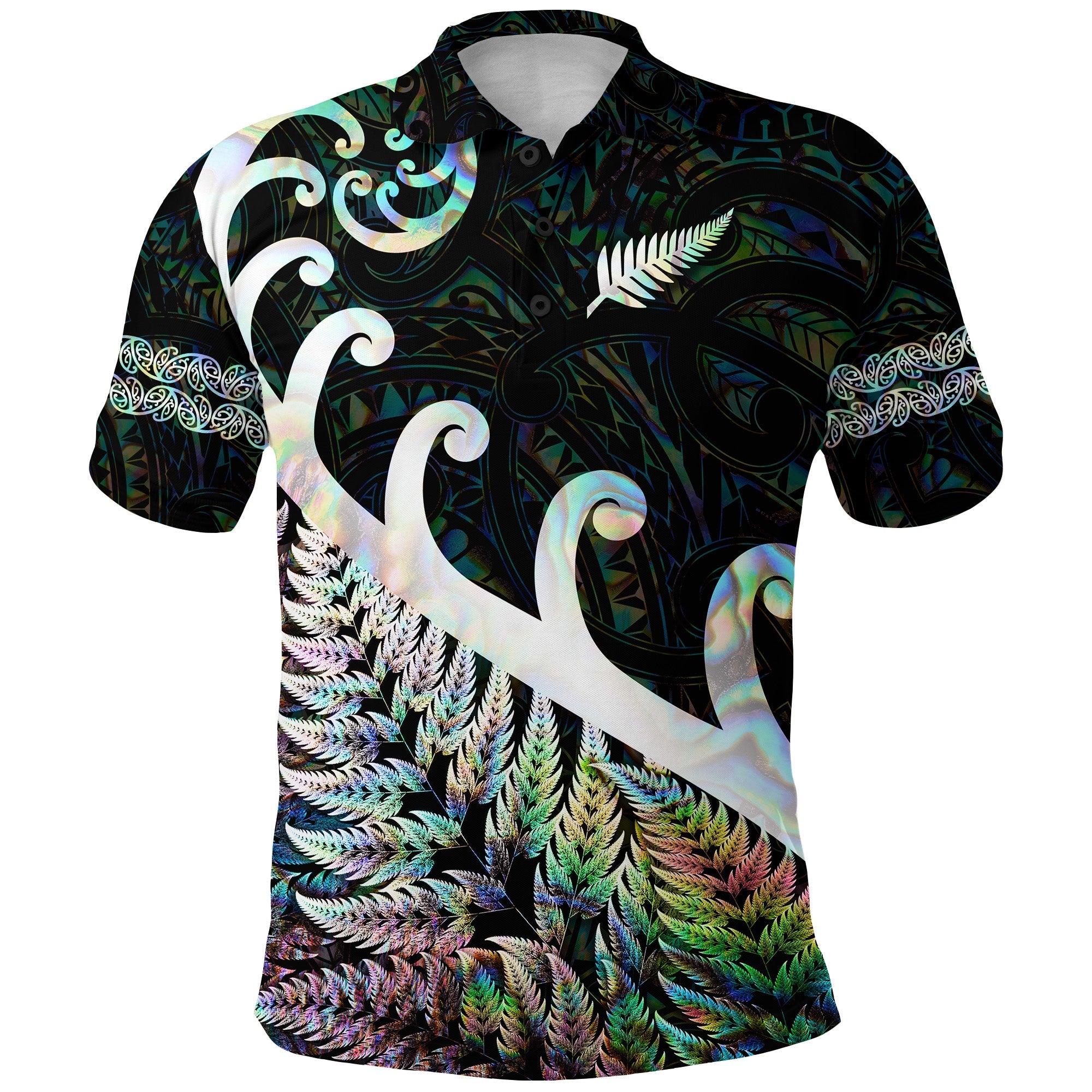 (Custom Personalised) New Zealand Rugby Maori Polo Shirt Silver Fern Koru Vibes - Paua Shell - Vibe Hoodie Shop