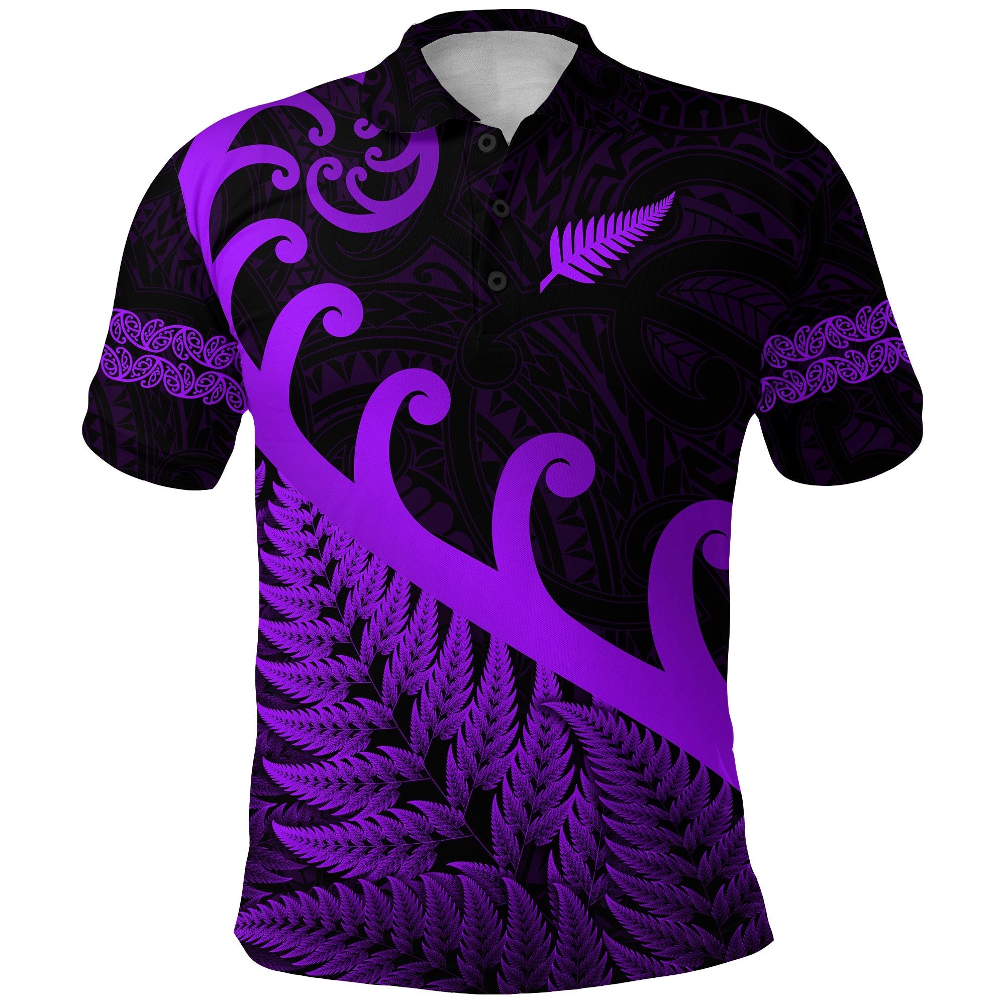 (Custom Personalised) New Zealand Rugby Maori Polo Shirt Silver Fern Koru Vibes - Purple - Vibe Hoodie Shop