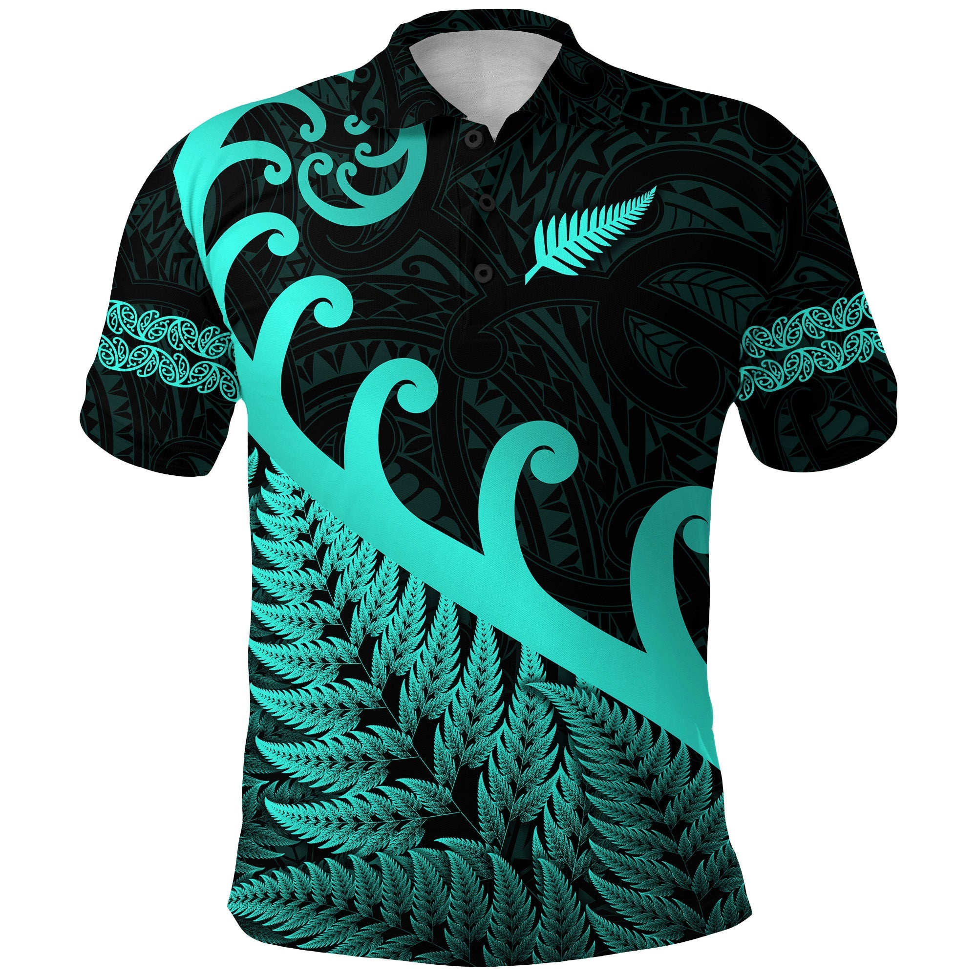 (Custom Personalised) New Zealand Rugby Maori Polo Shirt Silver Fern Koru Vibes - Turquoise - Vibe Hoodie Shop