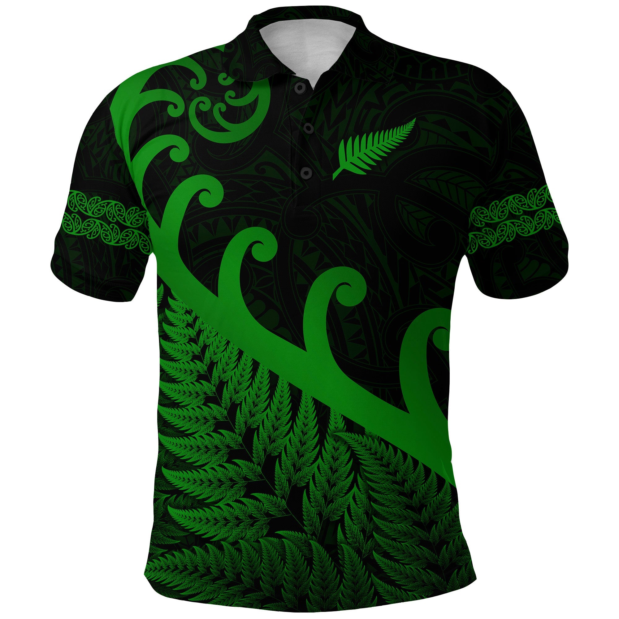 New Zealand Rugby Maori Polo Shirt Silver Fern Koru Vibes - Green - Vibe Hoodie Shop