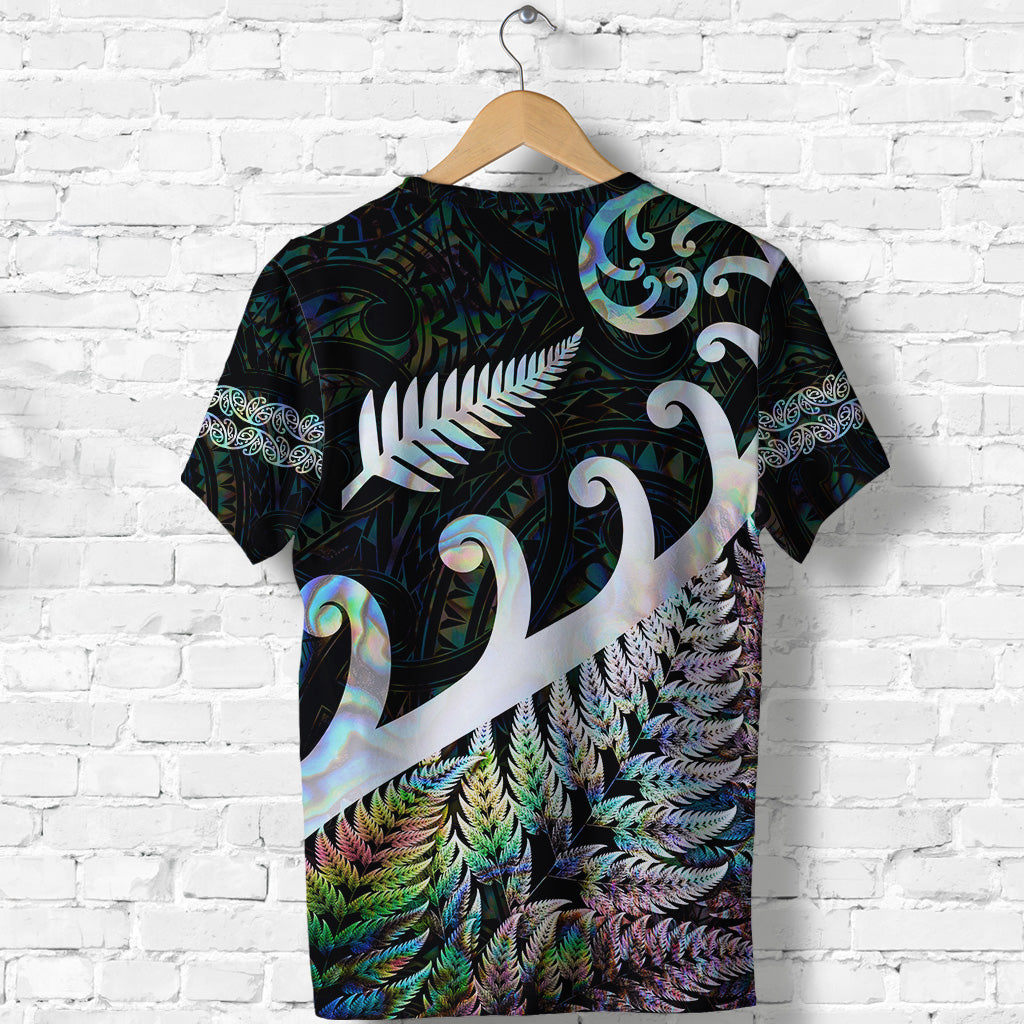 New Zealand Rugby Maori T shirt Silver Fern Koru Vibes - Paua Shell - Vibe Hoodie Shop