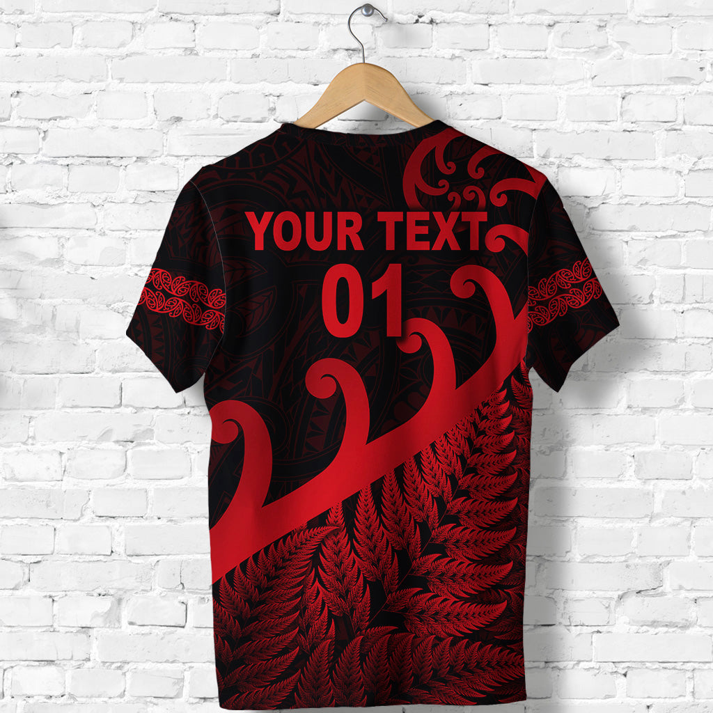 (Custom Personalised) New Zealand Rugby Maori T shirt Silver Fern Koru Vibes - Red - Vibe Hoodie Shop