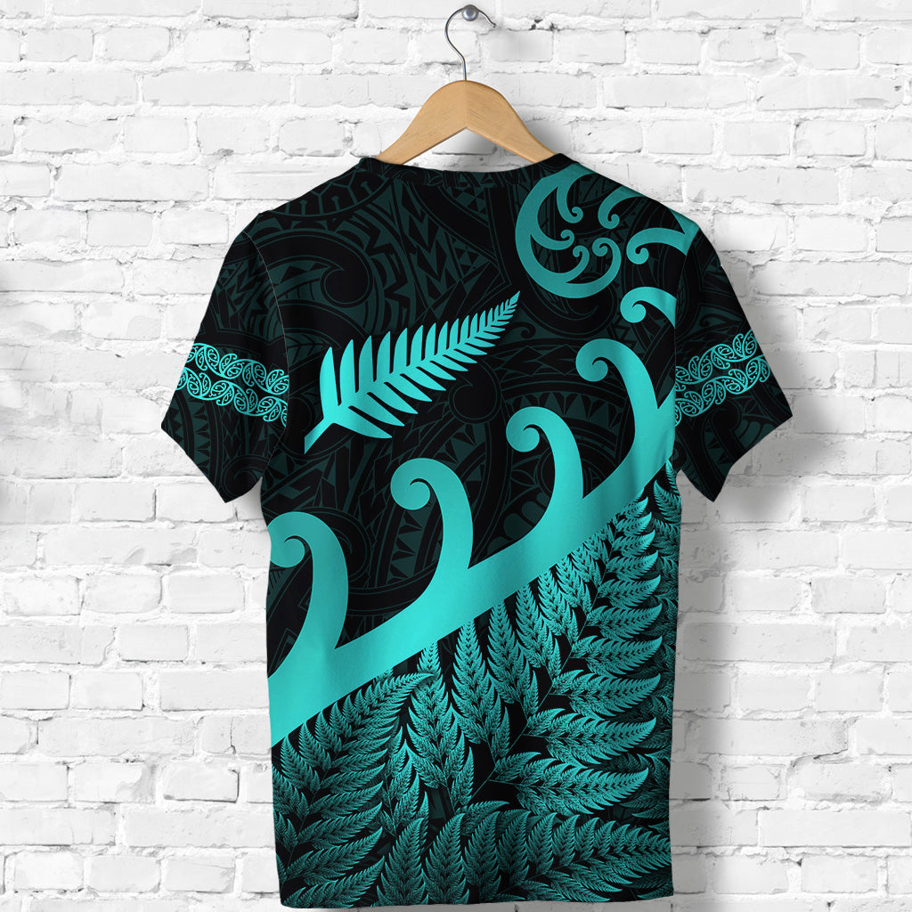 New Zealand Rugby Maori T shirt Silver Fern Koru Vibes - Turquoise - Vibe Hoodie Shop