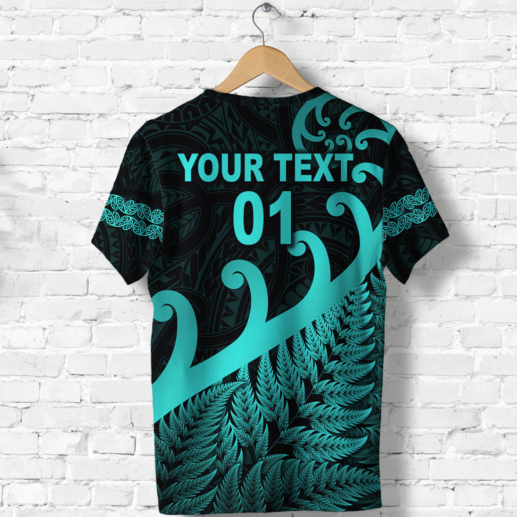 (Custom Personalised) New Zealand Rugby Maori T shirt Silver Fern Koru Vibes - Turquoise - Vibe Hoodie Shop