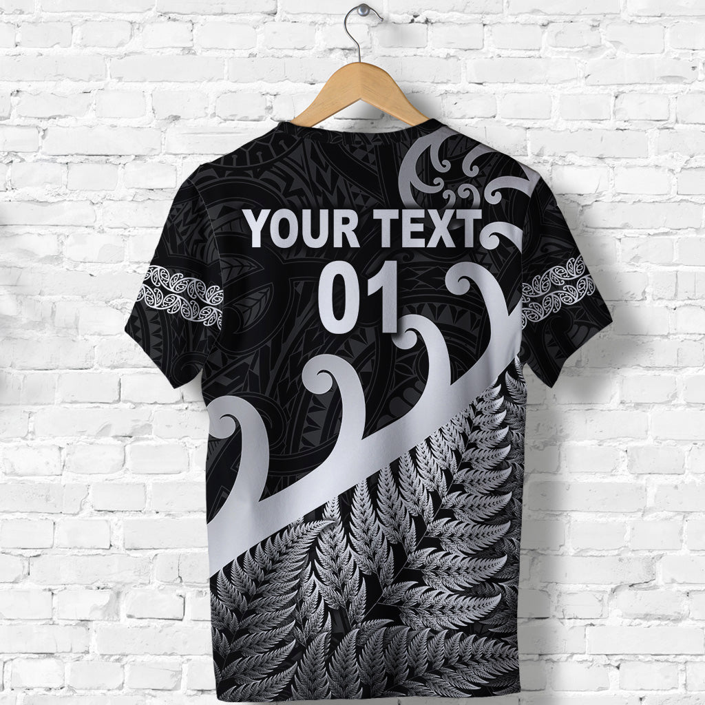 (Custom Personalised) New Zealand Rugby Maori T shirt Silver Fern Koru Vibes - Black - Vibe Hoodie Shop