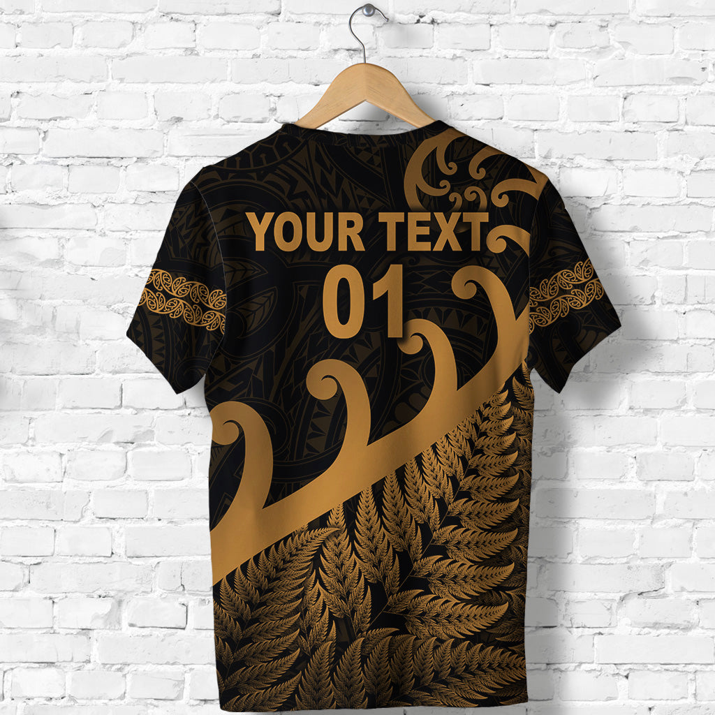 (Custom Personalised) New Zealand Rugby Maori T shirt Silver Fern Koru Vibes - Gold - Vibe Hoodie Shop