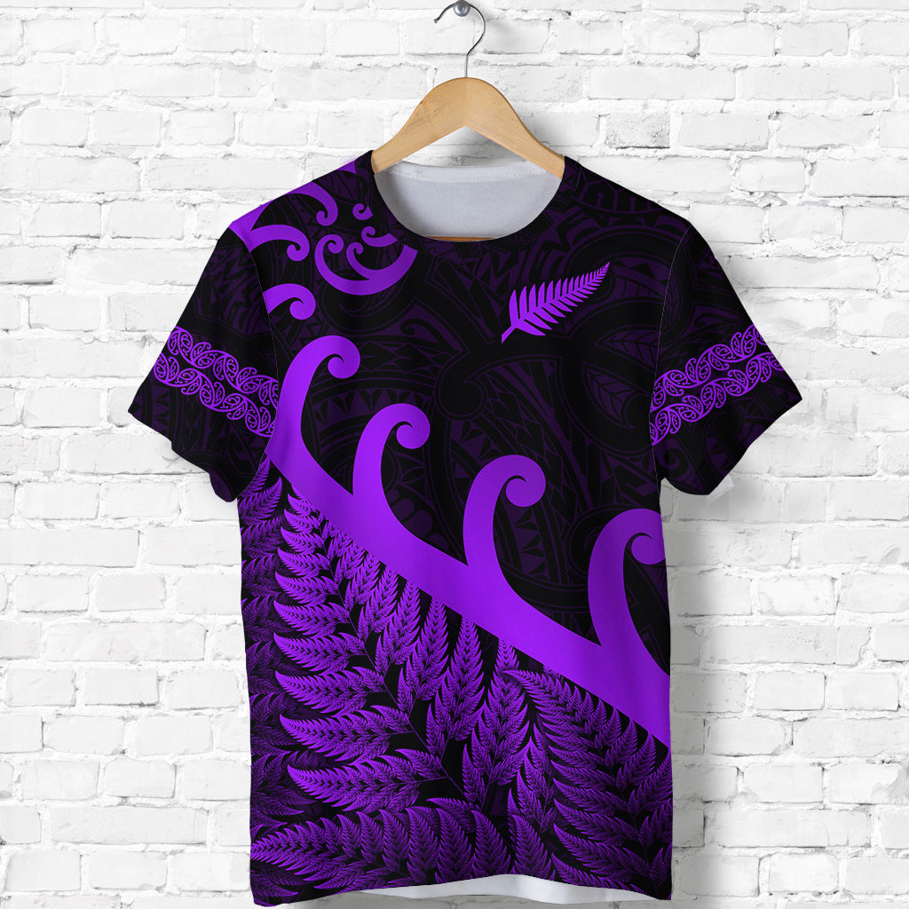 (Custom Personalised) New Zealand Rugby Maori T shirt Silver Fern Koru Vibes - Purple - Vibe Hoodie Shop