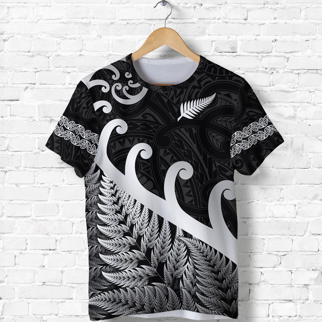 (Custom Personalised) New Zealand Rugby Maori T shirt Silver Fern Koru Vibes - Black - Vibe Hoodie Shop