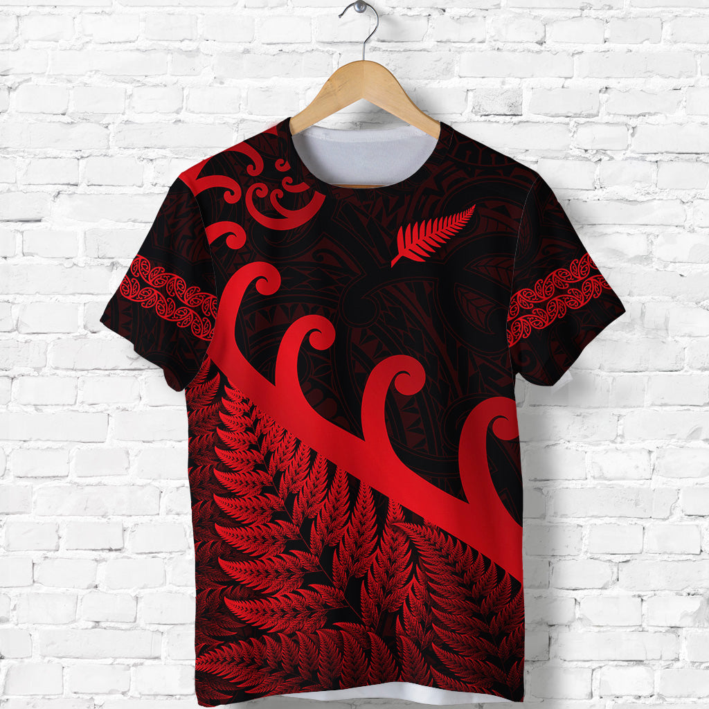 (Custom Personalised) New Zealand Rugby Maori T shirt Silver Fern Koru Vibes - Red - Vibe Hoodie Shop