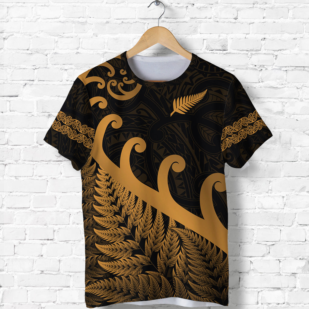 (Custom Personalised) New Zealand Rugby Maori T shirt Silver Fern Koru Vibes - Gold - Vibe Hoodie Shop