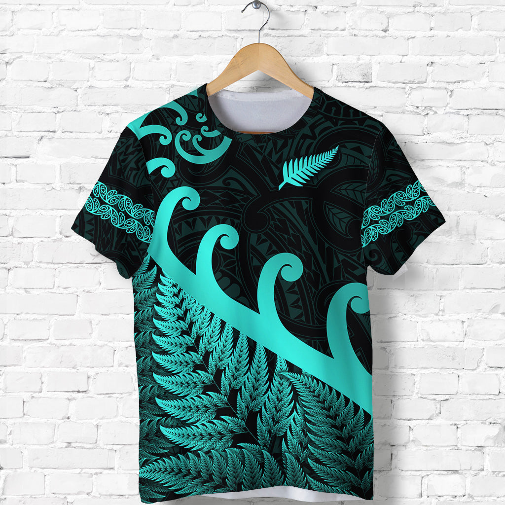 (Custom Personalised) New Zealand Rugby Maori T shirt Silver Fern Koru Vibes - Turquoise - Vibe Hoodie Shop