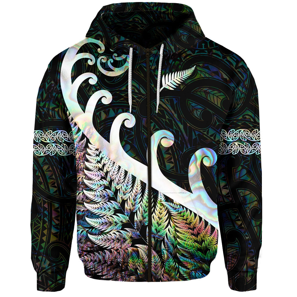 New Zealand Rugby Maori Zip Hoodie Silver Fern Koru Vibes - Paua Shell LT8 - Vibe Hoodie Shop