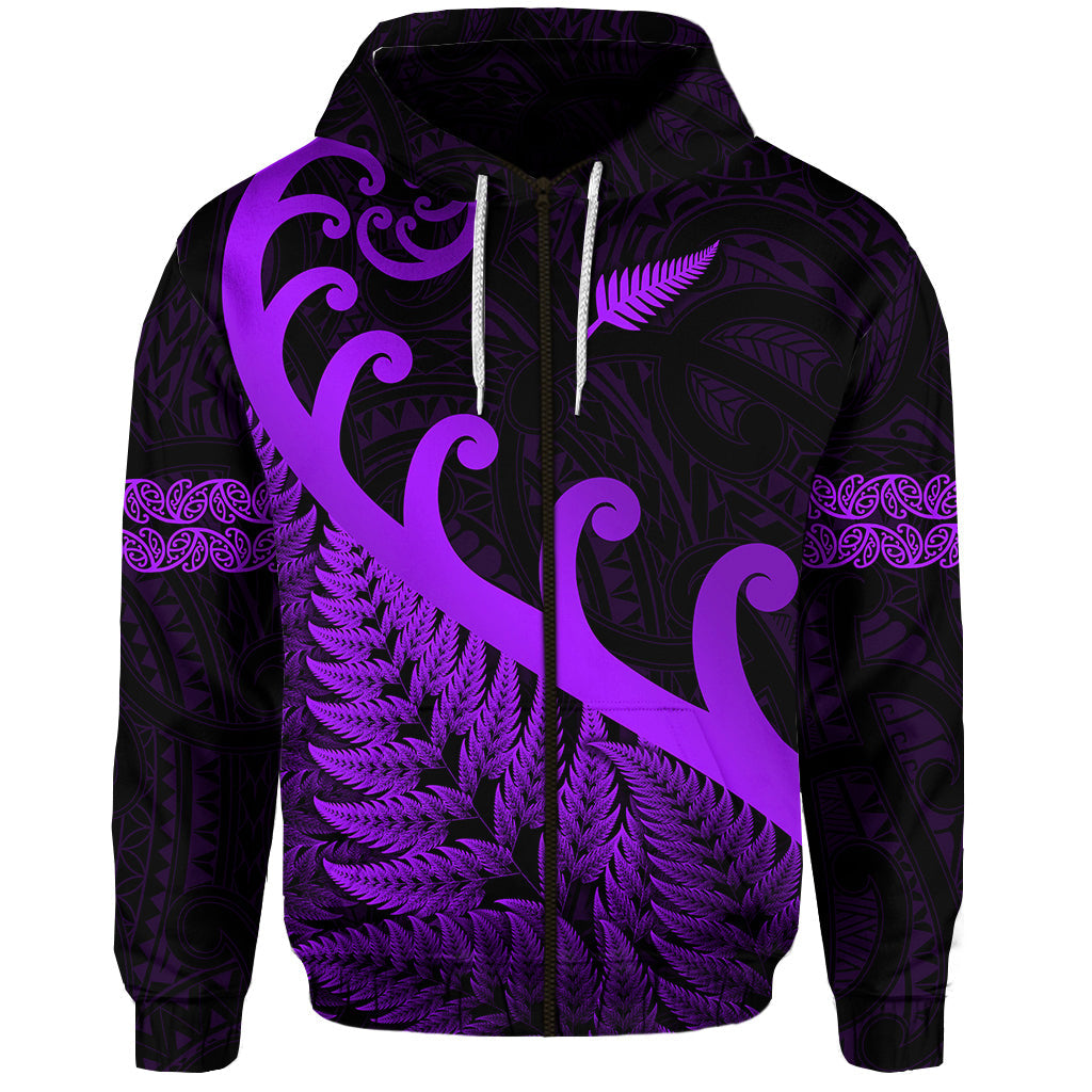 New Zealand Rugby Maori Zip Hoodie Silver Fern Koru Vibes - Purple LT8 - Vibe Hoodie Shop