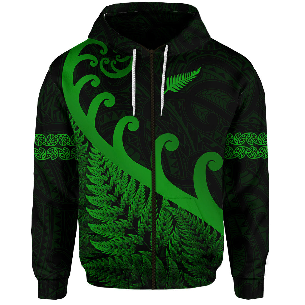 New Zealand Rugby Maori Zip Hoodie Silver Fern Koru Vibes - Green LT8 - Vibe Hoodie Shop