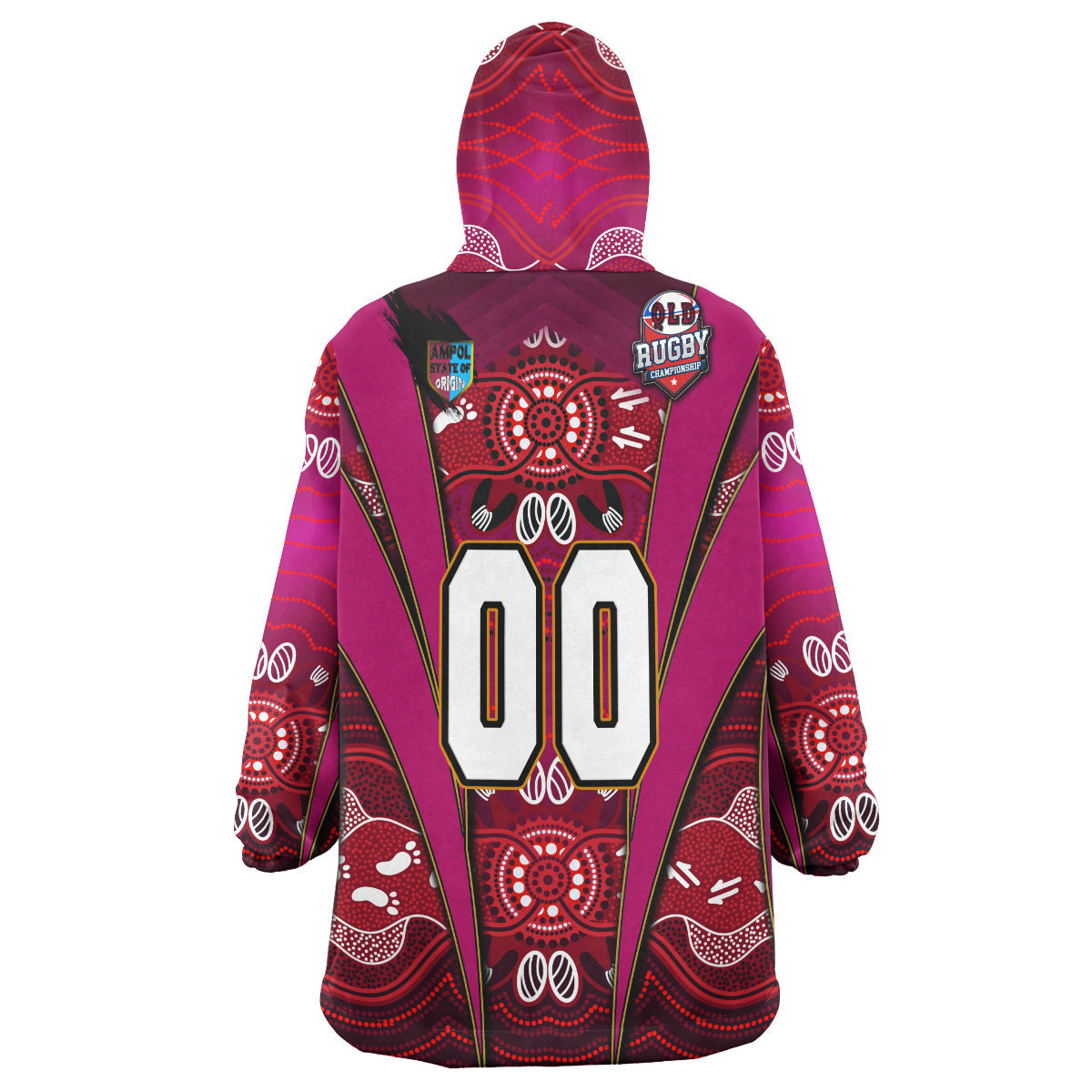 Queensland Rugby League Team Snug Hoodie - Custom Queensland Maroons Mascot With Aboriginal Art STATE OF ORIGIN Wearable Blanket Hoodie - Vibe Hoodie Shop