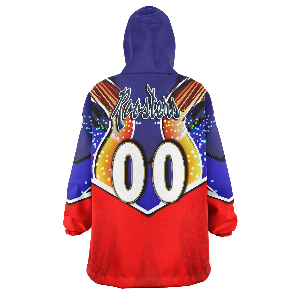 Roosters Rugby Snug Hoodie - Custom Rooster Mascot With Cup NRL Grand Final Player And Number Wearable Blanket Hoodie - Vibe Hoodie Shop