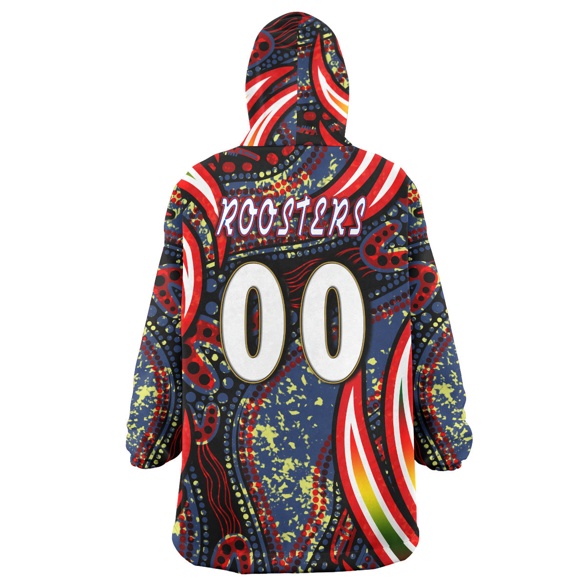 NRLW Roosters Rugby Snug Hoodie - Custom Women's Rugby League With Aboriginal Style Player And Number Wearable Blanket Hoodie - Vibe Hoodie Shop