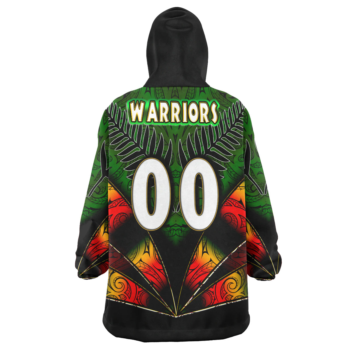 Warriors Rugby Snug Hoodie - Custom Warrios Maori Mask Rugby Player Maori Style Ethnic Ornament Pattern Player And Number Wearable Blanket Hoodie - Vibe Hoodie Shop