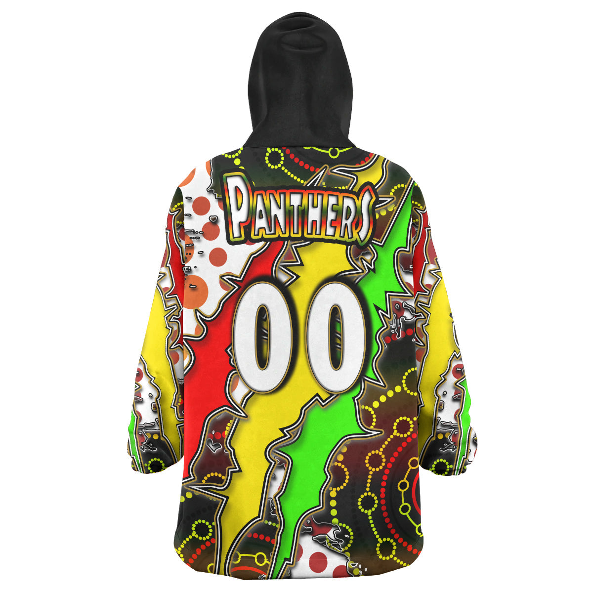 Panthers Rugby Snug Hoodie - Custom Panthers Rugby NRL Grand Final Aboriginal Art Personalised Player And Number Wearable Blanket Hoodie - Vibe Hoodie Shop