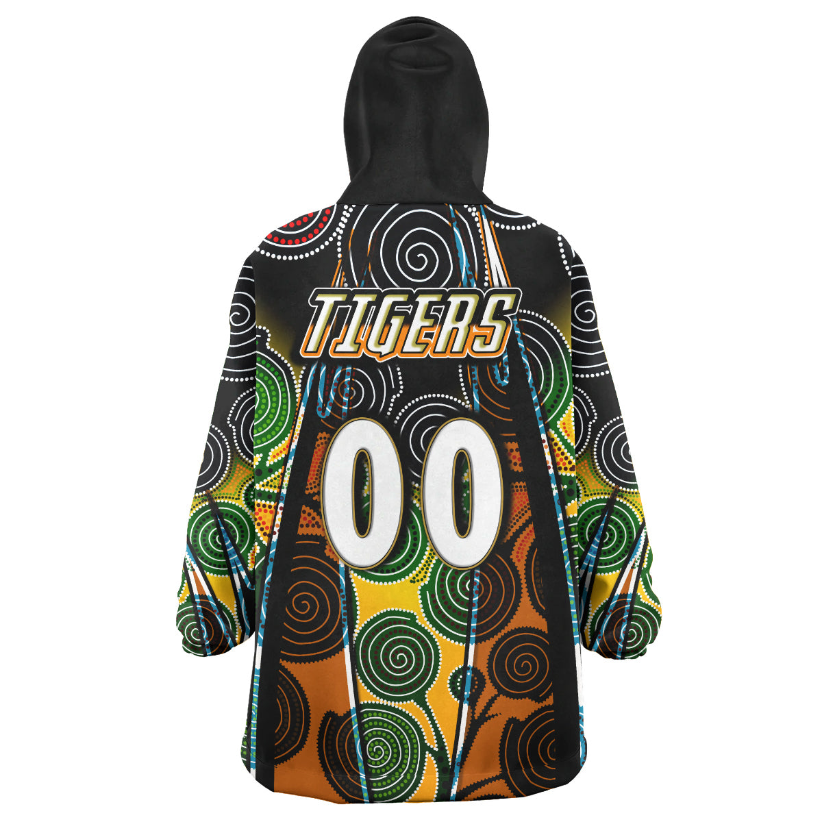 Tigers Rugby Snug Hoodie - Custom Tiger Rugby Ball Aboriginal Art Vector Painting Personalised Player And Number Wearable Blanket Hoodie RLT14 - Vibe Hoodie Shop
